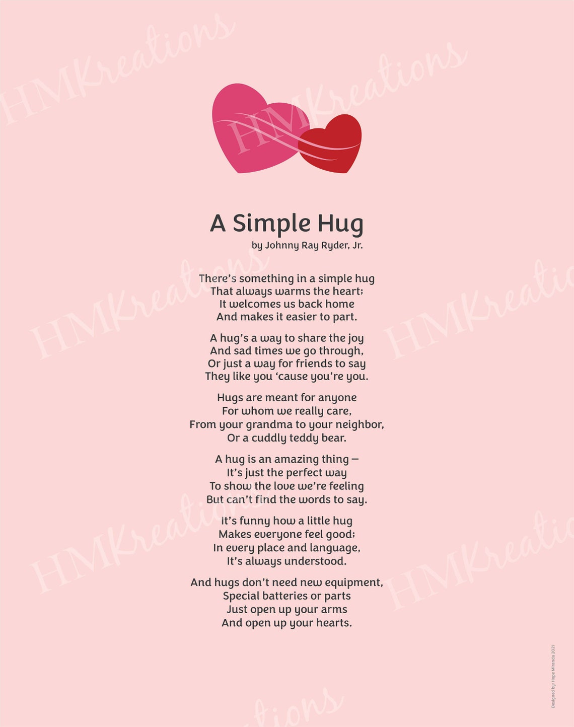 Hug Poem Poster Printable Heart Hug Gift A Simple Hug | Etsy