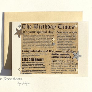 Birthday Blank Card The Birthday Times Newspaper Style with Gold and Silver Stars image 2