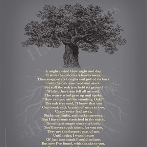 The Oak Tree Poem Printable, Mighty Oak Tree of Life Print, Inspirational Nature Wallart, Strength Poem Poster Decor, Digital Tree DOWNLOAD image 2