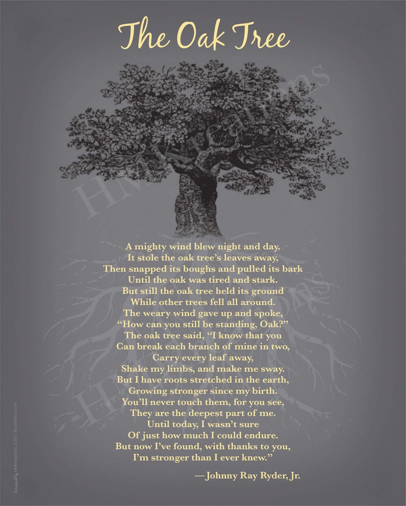 The Oak Tree Poem Printable, Mighty Oak Tree of Life Print, Inspirational Nature Wallart, Strength Poem Poster Decor, Digital Tree DOWNLOAD image 2