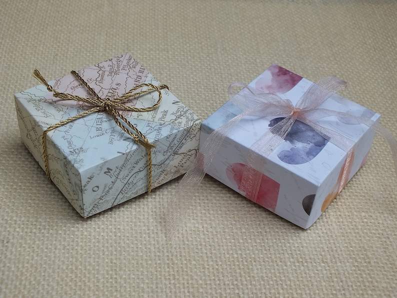 Small Handmade Gift Boxes with Lid, Kraft Heart & Map Paper, Origami Mini Treat Boxes, Decorative Favor Boxes for Easy Wrapping image 3