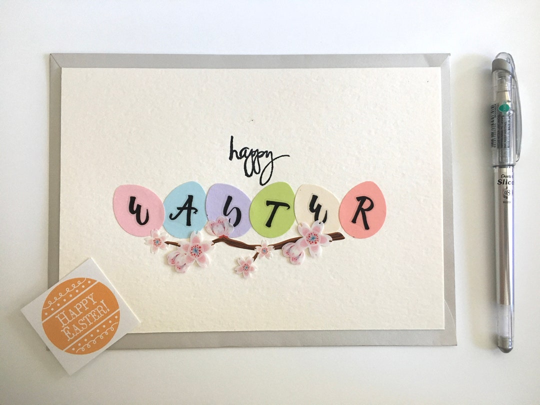 Cherry Blossom Easter Egg Card | Handmade Floral Greeting - Etsy