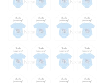 Boy Baby Shower Thank You Tags, Blue Onsie Elephant Gift Tags, PDF Favor Tag Template, Onesies Boy Theme, Babyshower Party Gift Tag Download