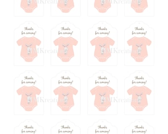 Pink Onesie Baby Shower Thank You Tags, Girl Babyshower (PDF)