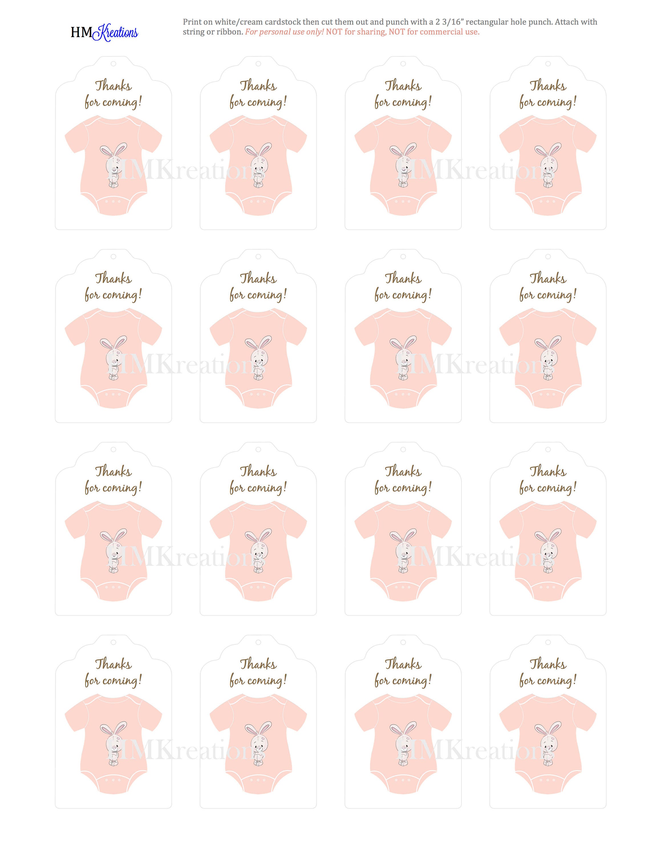 Pink Onesie Favor Tags Cute Baby Shower Tags Onesie Bunny Etsy