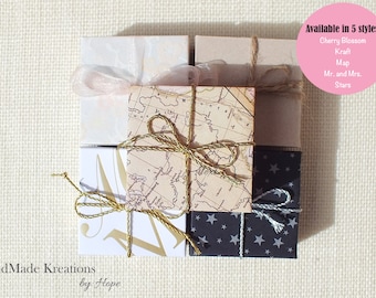 Handmade Origami Gift Box with Lid, Map, Stars, Cherry Blossom