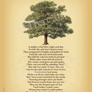 Digital Oak Tree Poem Art Print Inspirational Tree of Life Wall Art Printable Nature Lover Decor Gift DOWNLOAD Strength Symbolism Gift image 2