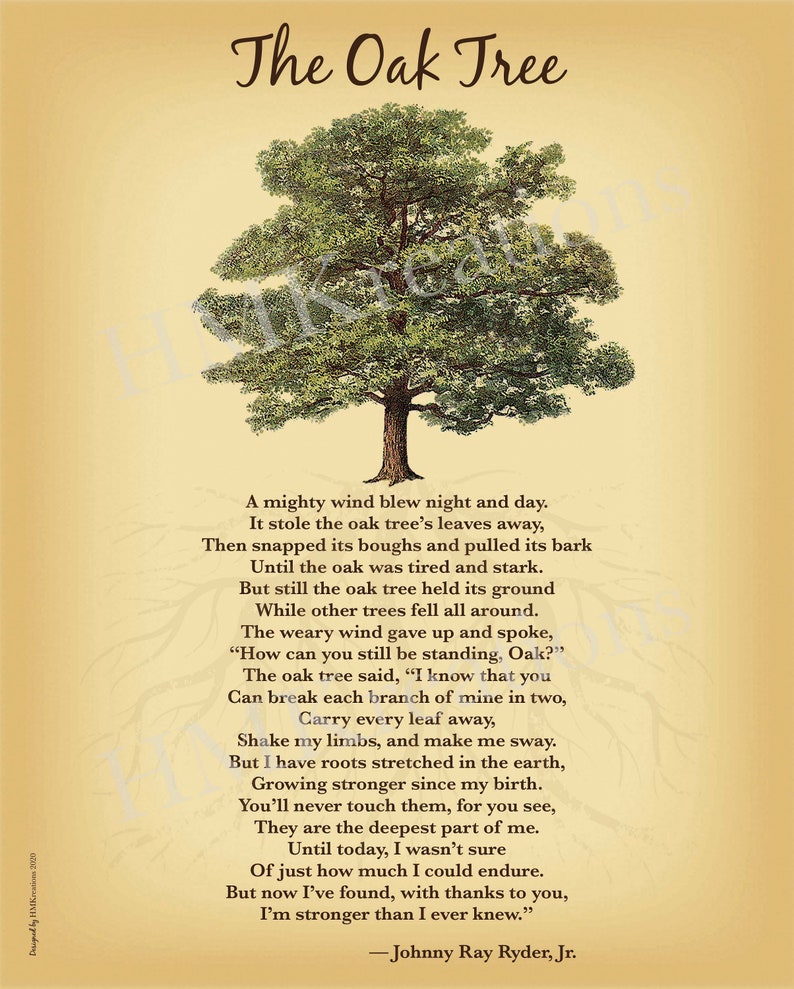 Oak Tree Poem Inspirational Printable Art Nature Wall Art