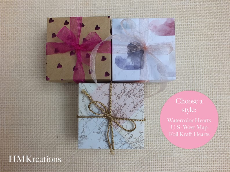 Small Handmade Gift Boxes with Lid, Kraft Heart & Map Paper, Origami Mini Treat Boxes, Decorative Favor Boxes for Easy Wrapping image 1