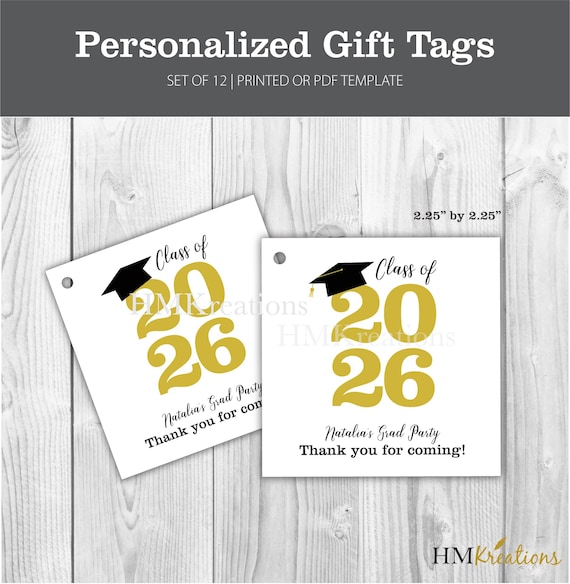 Personalized Graduation Gift Tags, Class of 2026 (Printed Tags)