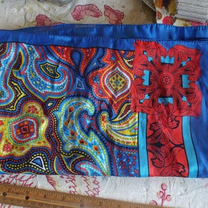 Gorgeous Vibrant  Reds Blues Geometric 60&quot; x 17&quot; Scarf Made in Italy 100% Polyester