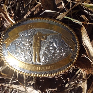 Classic Vintage 1990 CRUMRINE N. C. T. T. A. Skeet Shooting S.L. Champion Trophy Belt Buckle image 1