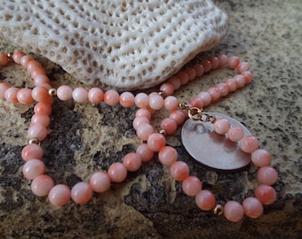 Vintage Genuine Natural Pink Angel Skin Coral Bead necklace  12K GF Clasp