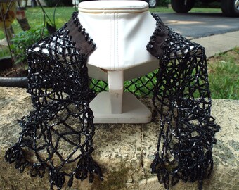 Antique Victorian Black Jet Glass Beads Mantle Capelet / Collar for Dress