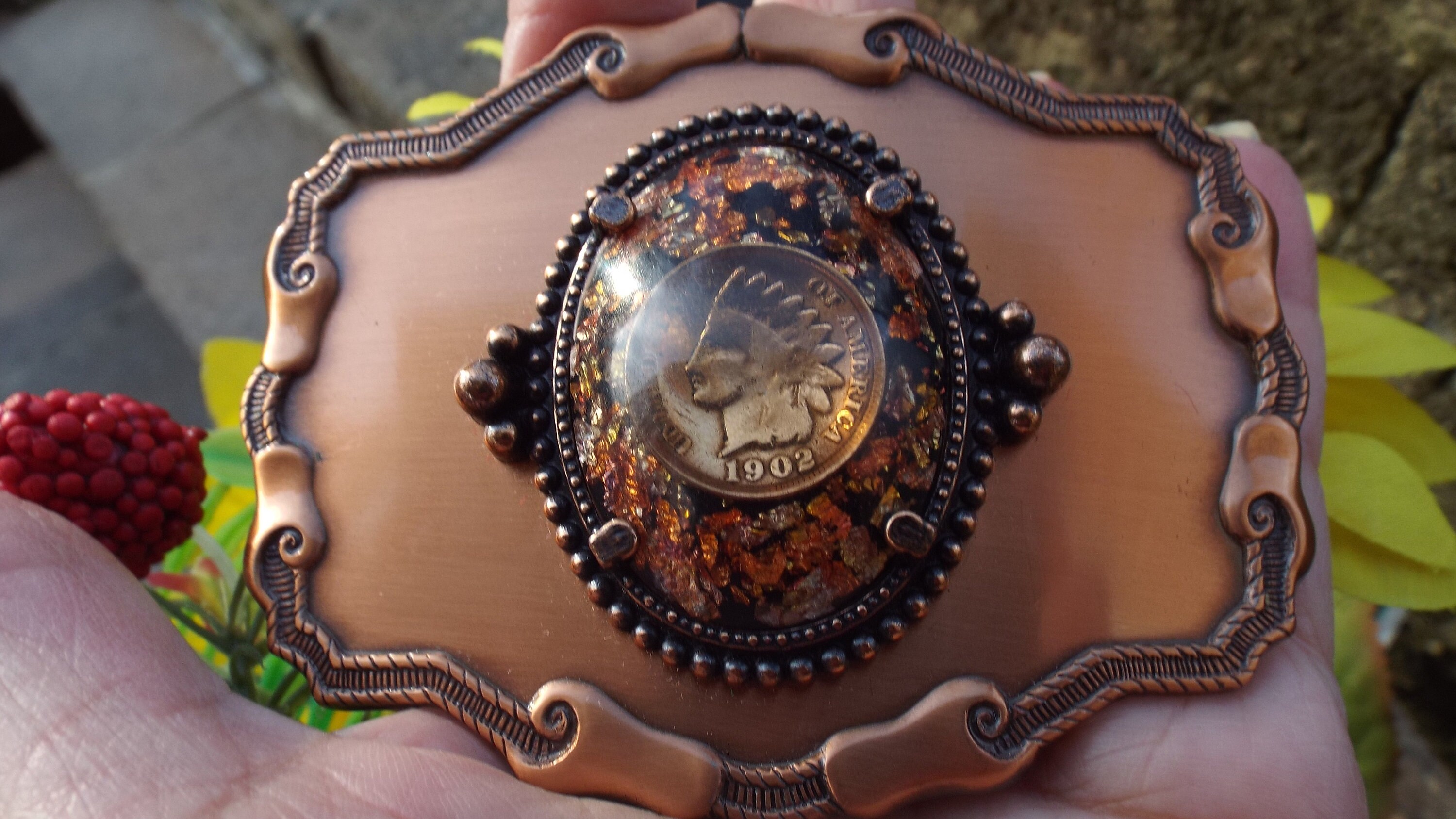 Classic Vintage Western Indian Head 1902 Penny Belt Buckle  display picture 1