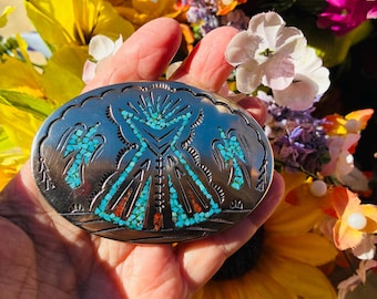 Vintage Native American Eagle Dancer Belt Buckle With  display picture 2