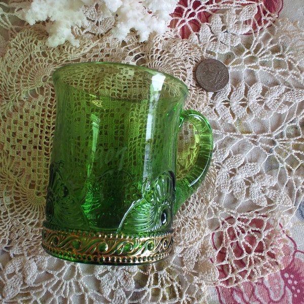 Green EAPG Pattern Glass Souvenir Handled Mug FANTHA 1907-Colorado Pattern