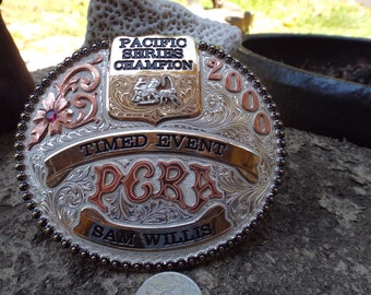 PRCA CRC 93’ Champion All-Around Rodeo Belt Buckle - Sterling Silver & Gold Fill NFR 1993 GOLD, SILVER SILVERSMITH COLLECTION National Finals  main image 2