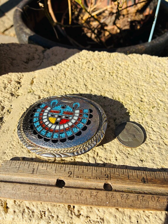 Vintage Native American Zuni Sun Face Belt Buckle With  display picture 2