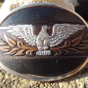 Gorgeous Hand Tooled Leather American Eagle Spread Wings  Unisex  Belt Buckle-E PLURIBUS UUNUM