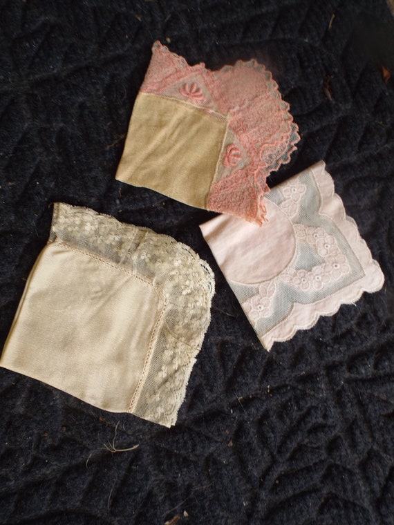 3 Fancy Silk With Lace Handkerchiefs Hankys