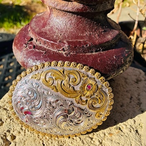 Richard Stump 925 Sterling 14K Gold Ruby Western‎ Buckle Horsehair Belt 32 VTG Richard Stump Rubies w/ 14K Gold Buckle Set 1.0 – Tom Taylor  main image 4