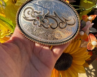 Engraved Western Horsehead Buckle gold & Silver Montana Silversmith & gems Vintage Montana Silversmiths Horse Head Belt Buckle - Etsy main image 4