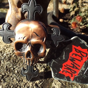 Beware- Skull Belt Buckle -Old New Stock-Goth