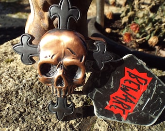 Beware- Skull Belt Buckle -Old New Stock-Goth