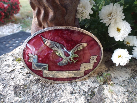 Wonderful Johnson Held Vintage Hand Made Engraved Eagle in Flight Banner  Belt Buckle -  Canada