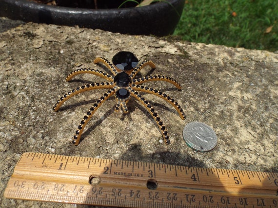 Wild 3D Hugh Black Glass Spider Brooch-Arachnid S… - image 5