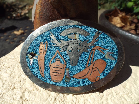 Vintage Southwestern Hencho Mexico Turquoise Inlay With 
