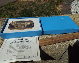 Classic Vintage 1983 American Eagle 24k Gold Electroplated Boxed Belt Buckle with COA