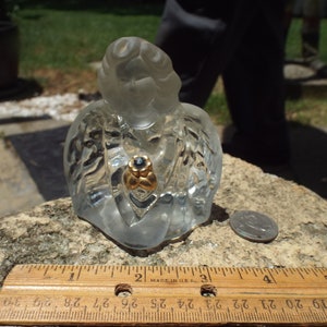 Vintage Fenton Art Glass Guardian Angel with Dark Blue Birthstone Fenton Sticker on Bottom