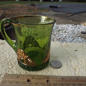 Antique EAPG Glass Lady Medallion Emerald Green Souvenir Handled Mug-N G DEMERS 1901
