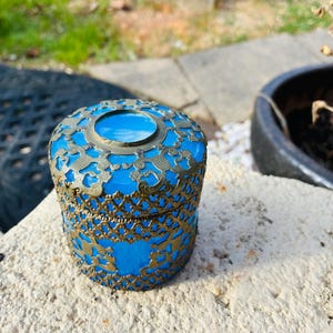 Antique French Grand Tour Palais Royal Glass Jar Blue Opaline Ormolu Mount