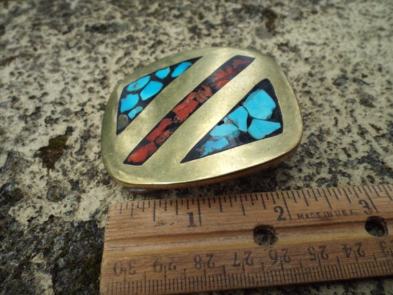 Classic Vintage Brass with Red Coral and Turquois… - image 7