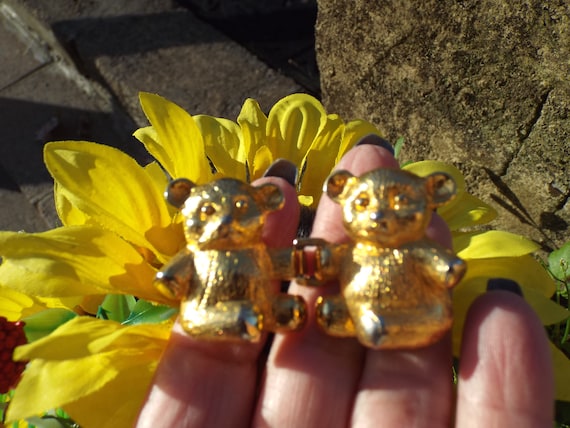 Vintage Teddy Bears Goldtone Metal Belt Buckle Navy Belt Cool Vintage DOTTY SMITH Gold Tone BEARS Belt Buckle- 2  main image 3