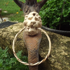 Antique Architectural Lion Head Rod Iron Towel Holder