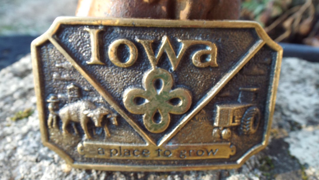 Iowaa Place to Grow Belt Buckle Solid Brass 1979 Heritage Etsy