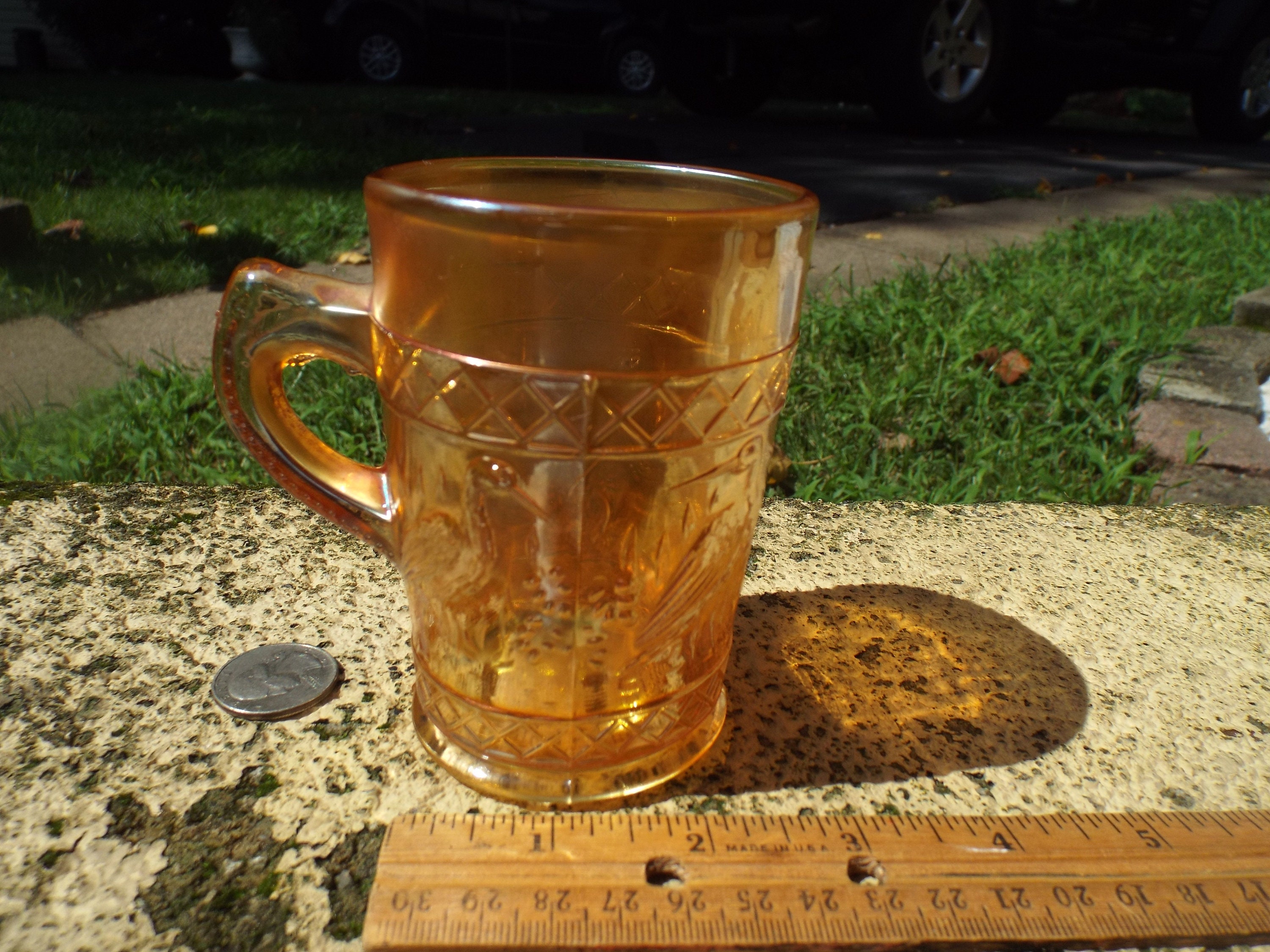 Antique Dugan Marigold Carnival Glass Stork and Rushes Lattice Band Glass  Mug -  Canada