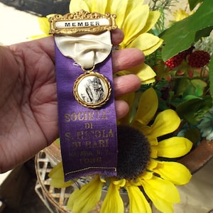 1936 Religious Societa DI S. Nicola DI Bari  Member Ribbon Batavia New York  NY