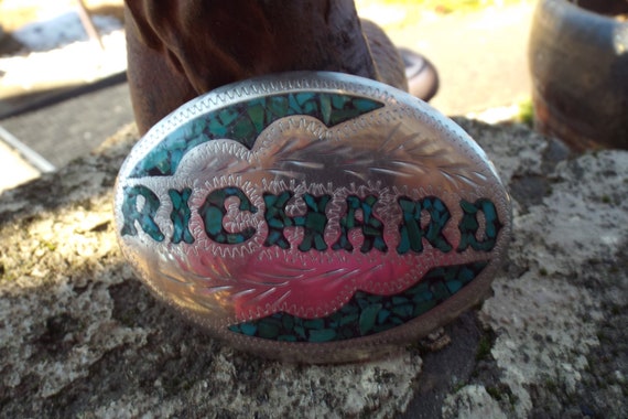 Vintage Hand Made Hand Engraved RICHARD Belt Buck… - image 1