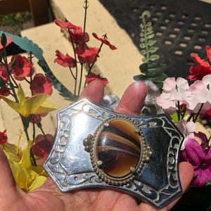 Gorgeous Unique Western Belt Buckle Mounted with Glass/Stone  Detailed Root Beer Color