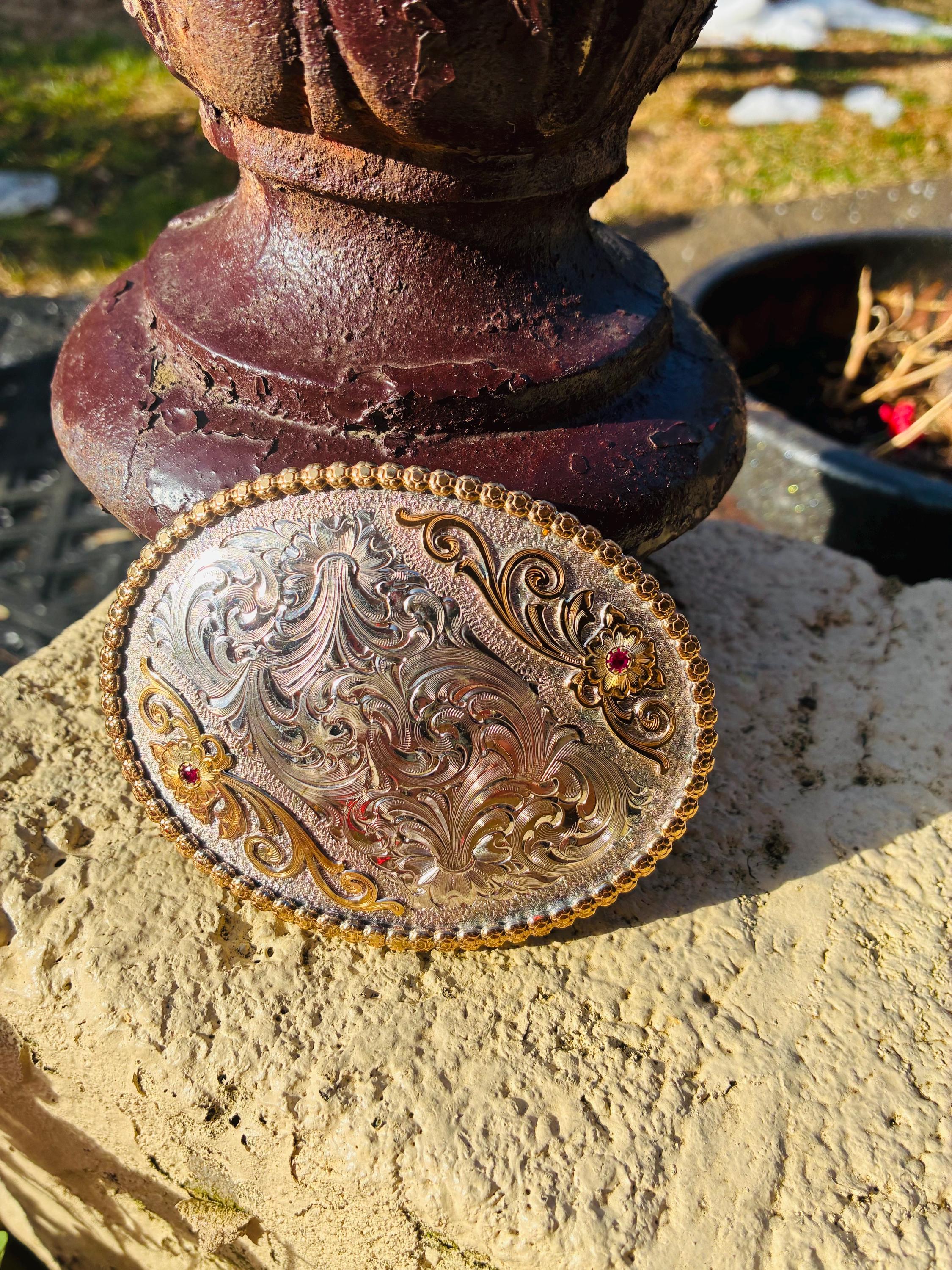 Richard Stump 925 Sterling 14K Gold Ruby Western Buckle Horsehair Belt 32 VTG Vintage Sterling Belt 32 - Etsy main image 2
