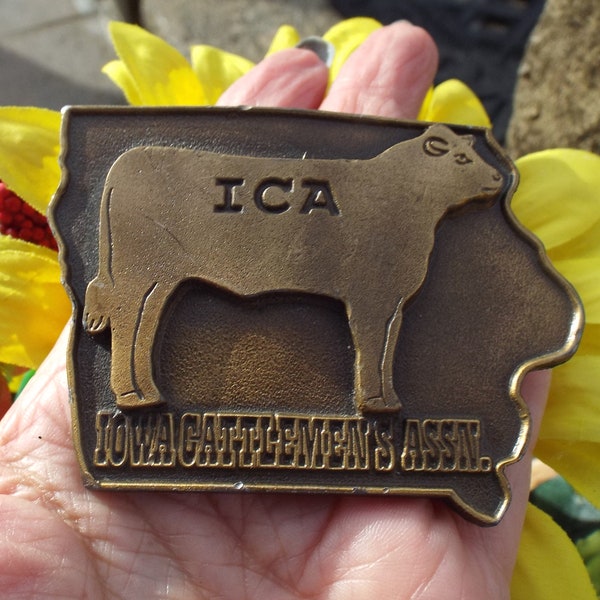 Classic Vintage ICA Iowa Cattleman's Association Cow Belt Buckle by Hitline USA