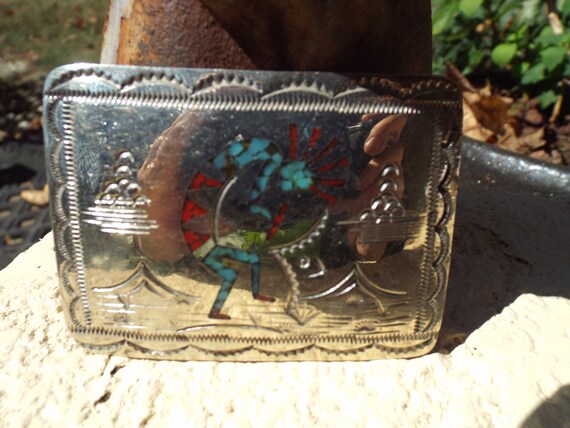Gorgeous Old Pawn Navajo Turquoise Coral Inlay Kokopelli Square Belt Buckle Etsy