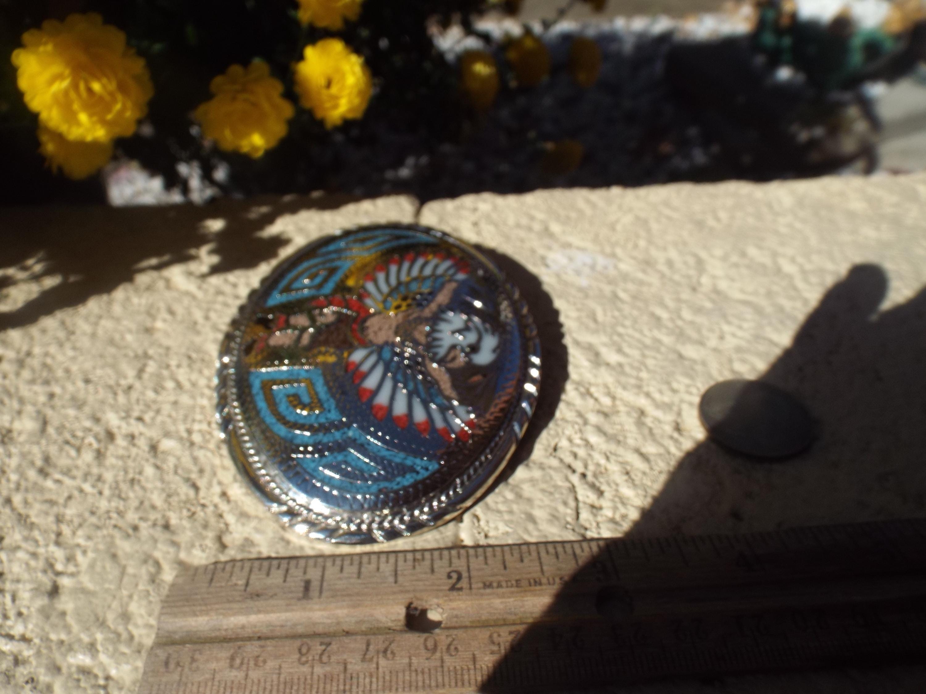 Vintage Handcrafted Native American Eagle Dancer Belt Buckle Inlay SSI USA 1980s Vintage Native American Eagle Dancer Belt Buckle With  main image 3
