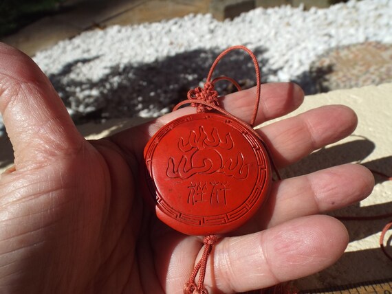 Vintage Carved Chinese Cinnabar Dragon   Necklace… - image 6