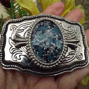 Gorgeous Unique Western Belt Buckle Mounted with Metal Flake Plastic  Stone size